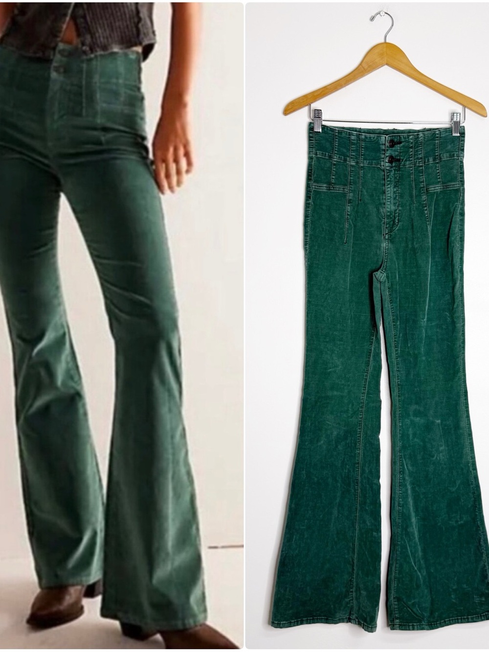 We The Free Free People Jayde Corduroy Flare Pants Green Size 27 High Rise